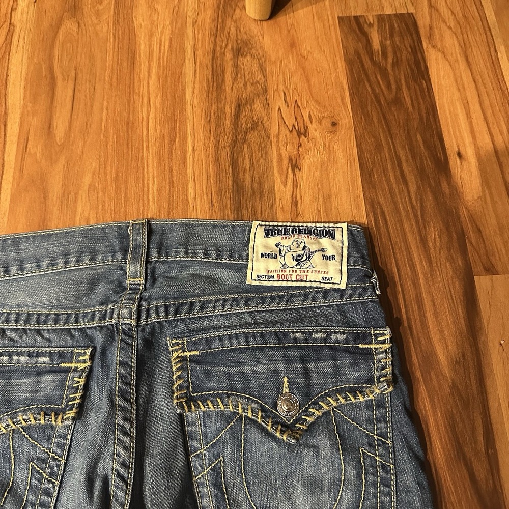 VTG Y2K True Religion Boot Cut Flare Jeans Men's 34 (fits 36x32) Distressing USA